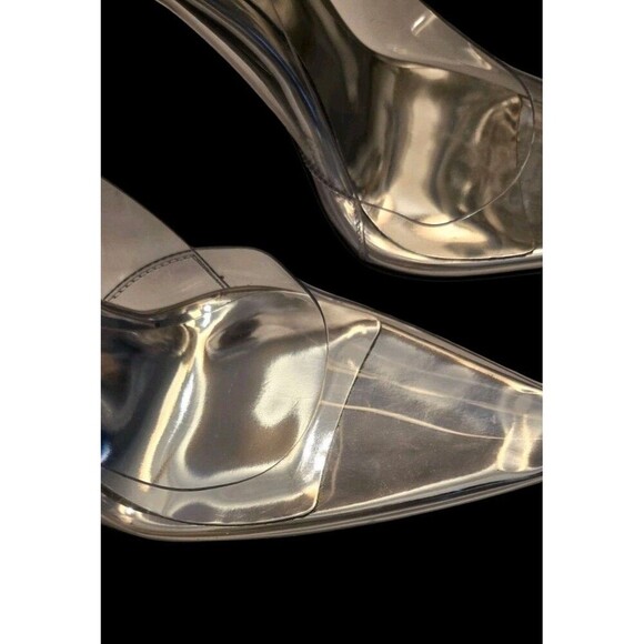 Good American Clear Cinderella Heels Pointed Toe Smoke Womens 9.5   New! - Picture 4 of 8